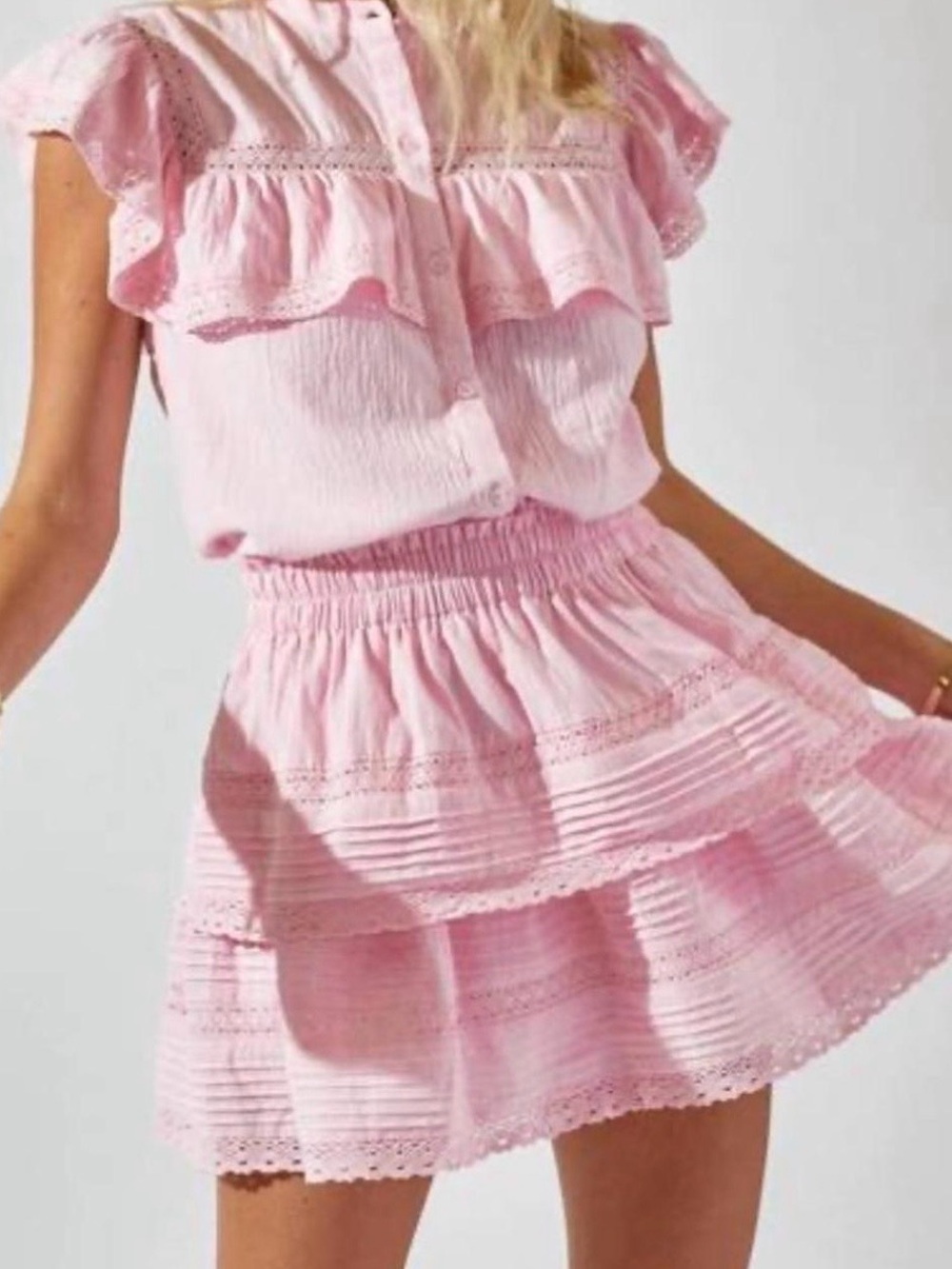 DAY + Moon Women's Pink Boho Two-Piece Ruffle Skirt Set